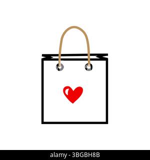 Einkaufstaschen-Symbol. Rotes Herzsymbol. Love Geschenkkonzept. Vektorabbildung. Stock Vektor