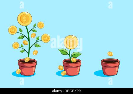 Money Tree Konzept wachsende Investitionen und finanziert Vektor Illustration Cartoon Design Stock Vektor