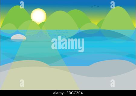 Abstrakte Berg- und Strandillustration künstlerische Landschaftsgestaltung Stock Vektor