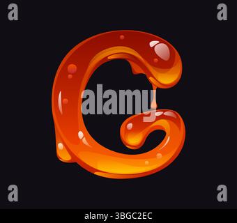 Fließende Honigcartoon Schriftart Buchstabe G. leckere Bernstein Fluss Zeichentrick Schriftart Zeichen, flüssige Süßigkeiten Vektor Schriftart Element. Gelbes Karamell-ABC-Symbol oder süßer Honig englischer Buchstabe Stock Vektor
