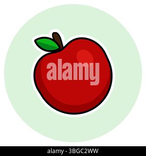 Flache Design-Vektor-Illustration des roten Apfels mit Blatt – modernes minimalistisches Frucht-Symbol auf Pastell-Hintergrund Stock Vektor