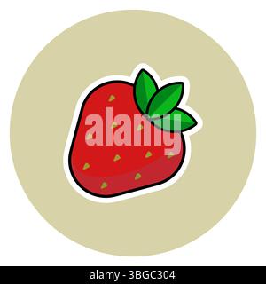 Niedliche flache Vektor-Illustration von Erdbeere mit grünen Blättern – Bold Outline Cartoon Fruit Symbol auf weichem Hintergrund Stock Vektor