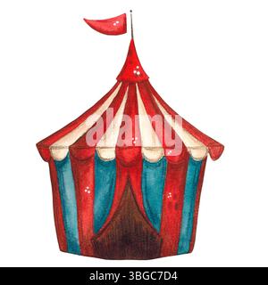 Zirkuszelt in rot-weißen Streifen Aquarellillustration Stockfoto