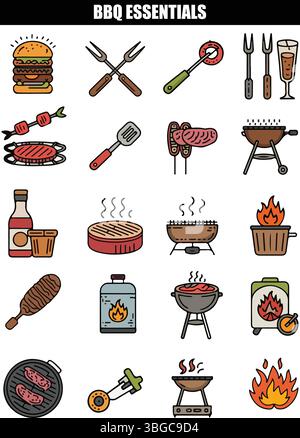 BBQ Essentials Icons Set Stock Vektor