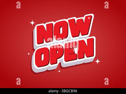 Jetzt geöffnet. Leuchtend rote Grafik für Banner zur Markteinführung neuer Unternehmen Stock Vektor