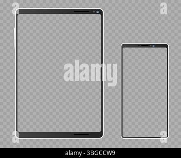 Realistisches Modell leerer Tablet- oder Smartphone-Bildschirm isoliert auf transparentem Hintergrund. Touchscreen-Frontansicht. Mobiles leeres Display. Isoliert Stock Vektor