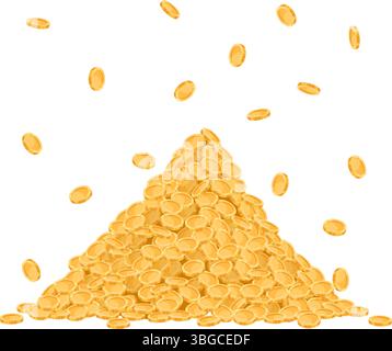 Große Goldmünzen, die ständig von oben fallen. Goldener Regen. Casino-Jackpot. Lotteriegewinn. Glück und Glück. Finanzielle Einsparungen. Milliardär Wohlstand Stock Vektor