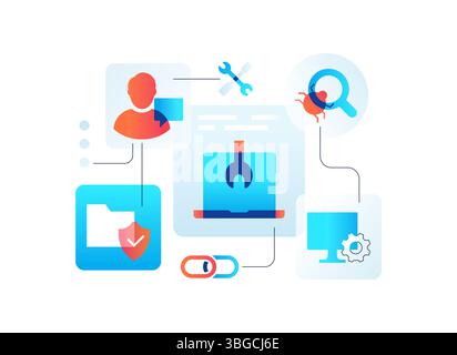 Computerreparaturdienste – Illustration im flachen Design Stock Vektor