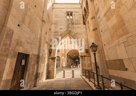 Modena, Italien 1. Januar 2025: Steinbogen, der zu einem Innenhof in modena führt, zeigt das reiche architektonische Erbe der Stadt Stockfoto