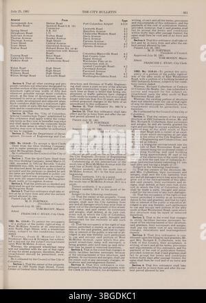 Dieser Teil des Columbus City Bulletins 1981 enthält detaillierte Informationen über die gesetzgeberischen Maßnahmen, Angebote, Vorschläge, Verordnungen, Resolutionen, und Updates für den öffentlichen Dienst. Stockfoto