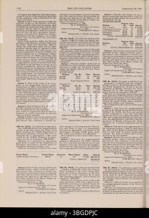 Das Columbus City Bulletin von 1981, Teil 2, enthält aktuelle Informationen zu den Verfahren des stadtrates, verabschiedeten Verordnungen, Aktualisierungen des öffentlichen Dienstes und Werbung für Angebote und Vorschläge. Stockfoto