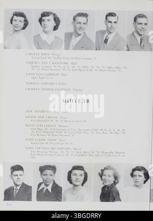 Diese Seite aus dem Jahrbuch der South High School 1951 „The Lens“ zeigt die historische Reise der Schule, die seit ihrer Gründung im Jahr 1895 mehrere Gebäude besetzt hat. Das heutige South High-Gebäude an der 1160 Ann Street wurde 1924 eröffnet und ist heute noch in Gebrauch. Stockfoto