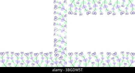 Handgezeichnete Herzform Zweige Ecke und Ober- und Unterrahmen Konfetti-Töne Valentinstag Set. Thematische Karten, Poster oder Web-Werbebanner, Faltblatt, Preisschild, Etikett, Einladung Stock Vektor