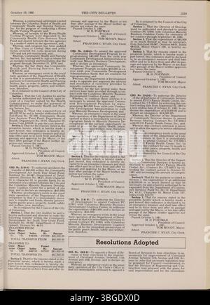 Das Columbus City Bulletin Teil 2 von 1981 enthält die Beratungen des stadtrates, Ausschreibungen, Vorschläge, verabschiedete Verordnungen, Beschlüsse, Aktualisierungen des öffentlichen Dienstes und Maßnahmen der Stadtverwaltung. Stockfoto
