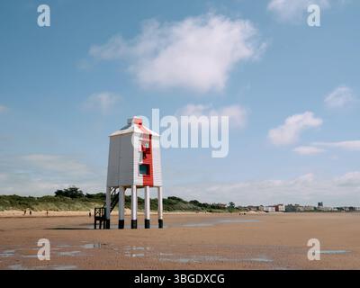 Burnham-on-Sea Low Lighthouse bei Ebbe an der Severn Mündung, Somerset England, Großbritannien Stockfoto