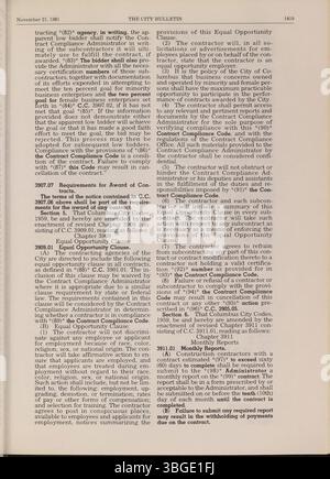 Dieser Teil des Columbus City Bulletins von 1981 enthält die Arbeiten, Verordnungen, Notizen des öffentlichen Dienstes, Vorschläge und Resolutionen des stadtrates, mit detaillierten Aufzeichnungen über die Aktivitäten der Stadtverwaltung und die offiziellen Maßnahmen. Stockfoto