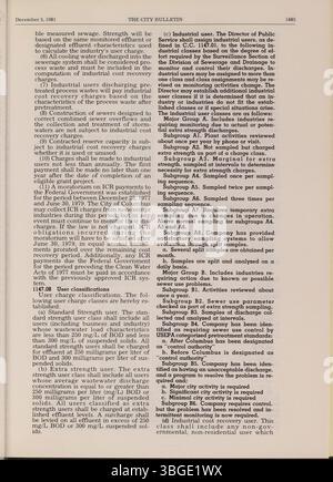 Das Columbus City Bulletin Teil 2 von 1981 dokumentiert die Beratungen des stadtrates, einschließlich Verordnungen, Beschlüsse, Ausschreibungen, Aktualisierungen des öffentlichen Dienstes, und Maßnahmen der Stadtverwaltung. Stockfoto