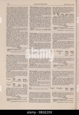 Das Columbus City Bulletin Teil 2 von 1981 enthält detaillierte stadtratsverfahren, Ausschreibungen, Aktualisierungen des öffentlichen Dienstes, Beschlüsse und Aktivitäten der Stadtverwaltung und des Kaufausschusses. Stockfoto