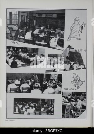 Das Jahrbuch der North High School von 1953, „Memory Book“, dokumentiert die lange Geschichte der Schule und konzentriert sich auf die Ära des Schuldirektors Charles D. Everett, der die Schule von Anfang an in den frühen 1890er Jahren leitete Das Gebäude im romanischen Stil wurde von Frank L. Packard entworfen und 1924 durch ein neueres Gebäude ersetzt. 2012 wurde die Columbus International High School. Stockfoto