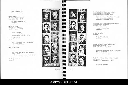 Dieses Heft aus dem Jahr 1982 feiert den 50. Jahrestag der North High School Class von 1932. Es enthält Fotos und Briefe von Alumni. Die North High School wurde 1893 in der 100 West 4th Avenue gebaut, entworfen von Frank L. Packard. Das ursprüngliche Gebäude wurde 1924 durch ein neues Gebäude ersetzt und 2012 als Columbus International High School nach seiner Schließung 1979 wieder eröffnet. Stockfoto