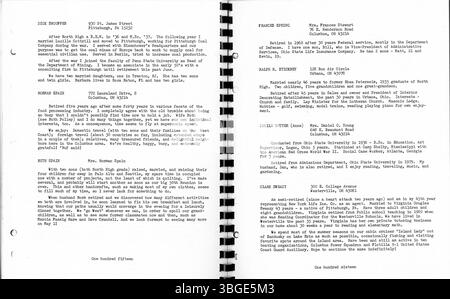 Dieses Booklet, das 1982 für das Klassentreffen der North High School of 1932 erstellt wurde, enthält Bilder und Briefe von ehemaligen Schülern. Die erste North High School wurde 1893 gegründet, in der 100 West 4th Avenue und von Frank L. Packard im romanischen Stil entworfen. Nachdem die Schule 1924 in die East Arcadia Avenue gezogen war, wurde sie 1979 geschlossen und 2012 wieder als Columbus International High School eröffnet. Stockfoto