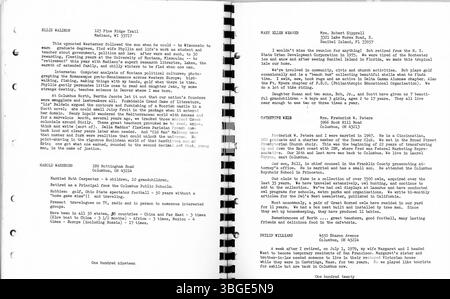 Das 1982 50. Reunion Booklet für die North High School Class von 1932 enthält Bilder und Briefe von ehemaligen Klassenkameraden. Die erste North High School wurde 1893 gegründet und ursprünglich an der 100 West 4th Avenue gebaut. Der romanische Stein wurde vom Architekten Frank L. Packard entworfen. Die Schule wurde 1924 in die 100 East Arcadia Avenue verlegt und 1979 geschlossen, bevor sie 2012 wieder als Columbus International High School eröffnet wurde. Stockfoto