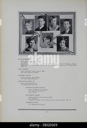 Das Jahrbuch „The Polaris Annual“ 1929 erinnert an die North High School in Columbus, Ohio. Das Jahrbuch beschreibt die Geschichte der Schule, einschließlich der Rolle von Charles D. Everett als Direktor und der architektonischen Gestaltung des ursprünglichen Gebäudes. Die Schule wurde 1924 an einen neuen Standort verlegt und 1979 geschlossen. 2012 wurde sie als Columbus International High School wieder eröffnet. Stockfoto