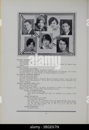 Das Jahrbuch „The Polaris Annual“ von 1929 spiegelt die architektonische Entwicklung der North High School wider, die von Frank L. Packard im romanischen Stil entworfen wurde. Es erinnert auch an die Geschichte der Schule, einschließlich der Leitung von Charles D. Everett und ihrer anschließenden Schließung im Jahr 1979, bevor es 2012 als Columbus International High School wieder gegründet wurde. Stockfoto