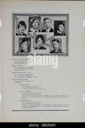 Das Jahrbuch der North High School 1929, The Polaris Annual, erinnert an die lange Geschichte der Schule, einschließlich ihrer Gründung im Jahr 1893 durch Charles D. Everett. Es unterstreicht das unverwechselbare Design der Schule im romanischen Stil von Frank L. Packard und den späteren Übergang zur Columbus International High School nach der Schließung von 1979. Stockfoto