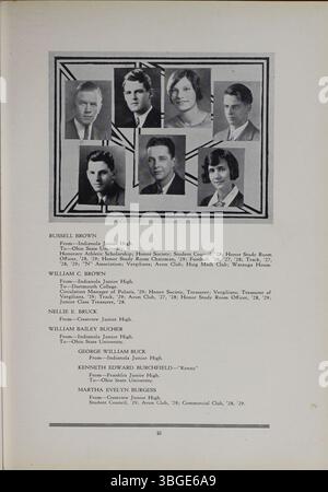 Das Jahrbuch der North High School 1929, The Polaris Annual, erinnert an die von Frank L. Packard entworfene Architektur im romanischen Revival. Sie umfasst die Geschichte der Schule von ihrer Gründung im Jahr 1893 bis zu ihrer Verlegung im Jahr 1924 und ihrer späteren Wiedereröffnung im Jahr 2012 als Columbus International High School, nachdem sie 1979 geschlossen wurde. Stockfoto