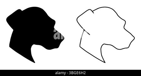 Labrador Retriever Kopf Silhouette, schwarze Hand gezeichnete flache Vektor-Illustration eines Hundekopfes, Haustier Hund Umriss Logo Stock Vektor