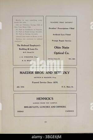 Das Jahrbuch „The Polaris Annual“ von der North High School 1929 erinnert an die Ursprünge der Schule. Die erste North High School, die 1893 erbaut wurde, war ein dreistöckiges Steingebäude, das von dem Architekten Frank L. Packard im romanischen Stil entworfen wurde. Es wurde 1924 durch ein neues Gebäude an der Arcadia Avenue ersetzt. Die Schule wurde 1979 geschlossen und 2012 als Columbus International High School wieder eröffnet. Stockfoto