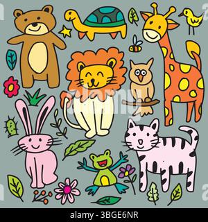 Tiere kritzeln Hand gezeichnete Vektor-Illustration für Ihr Design. Stock Vektor