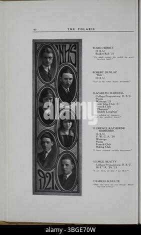 Das Polaris Annual Jahrbuch von 1921 liefert einen historischen Bericht über die North High School. Das erste Gebäude, das 1893 von Frank L. Packard entworfen wurde, befand sich an der 100 West 4th Avenue im romanischen Stil. Eine neue Schule wurde 1924 an der 100 East Arcadia Avenue gebaut. Die North High schloss 1979 aufgrund der rückläufigen Einschreibung, wurde aber 2012 als Columbus International High School wieder eröffnet. Das Grundstück für die zukünftige Erweiterung wurde 1921 erworben. Stockfoto