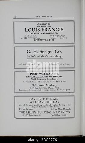 Das Polaris Annual Yearbook von 1921 gibt einen Überblick über die Entwicklung der North High School. Ursprünglich 1892-3 vom Architekten Frank L. Packard erbaut, wurde das Schulgebäude 1924 ersetzt. Später wurde sie als Columbus International High School nach ihrer Schließung 1979 wieder eröffnet. Stockfoto