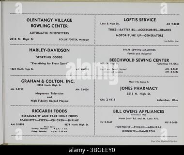 Das Jahrbuch der North High School 1957 „Memory Book“ beschreibt die Entwicklung der Schule, vom Bau der 100 West 4th Avenue im Jahr 1893 bis zum Umzug 1924 in die 100 East Arcadia Avenue. Das von Frank L. Packard entworfene Gebäude ist im romanischen Revival-Stil gehalten. Die North High School wurde 1979 wegen der abnehmenden Einschreibung geschlossen und 2012 als Columbus International High School wieder eröffnet. Stockfoto