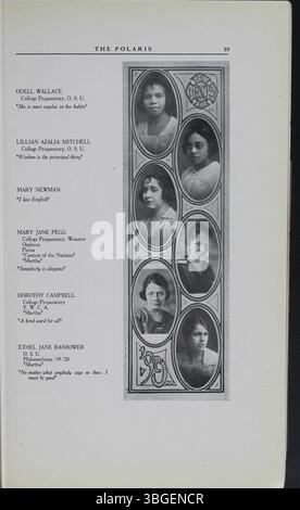 Das Jahrbuch der North High School 1920, The Polaris Annual, liefert einen Bericht über die reiche Geschichte der Schule, einschließlich ihrer Gründung im Jahr 1892 und der langen Amtszeit von Charles D. Everett als Direktor. Das Jahrbuch beschreibt auch die architektonische Entwicklung der Schule, von ihrem ursprünglichen romanischen Neubau bis zum 1924 fertiggestellten Ersatzbau. Stockfoto