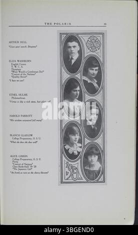 Im Jahr 1920 dokumentiert das Jahrbuch der North High School, The Polaris Annual, die Entwicklung des Campus der Schule, vom Gebäude im romanischen Stil an der 100 West 4th Avenue bis zur Eröffnung einer neuen Einrichtung an der 100 East Arcadia Avenue im Jahr 1924. Das ursprüngliche Gebäude, entworfen von Frank L. Packard, wurde aufgrund des Wachstums und der wechselnden Bedürfnisse des Columbus School District ersetzt. Stockfoto
