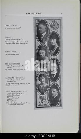 Das Jahrbuch 1920 der North High School, The Polaris Annual, dokumentiert den Übergang der Schule von ihrer Gründung im Jahr 1892-3 zu einem 1924 eröffneten neuen Gebäude an der 100 East Arcadia Avenue. Die Schule, die von Frank L. Packard im romanischen Stil entworfen wurde, befand sich ursprünglich an der 100 West 4th Avenue. Die Institution schloss 1979 aufgrund der rückläufigen Einschreibung und wurde 2012 als Columbus International High School wieder eröffnet. Stockfoto