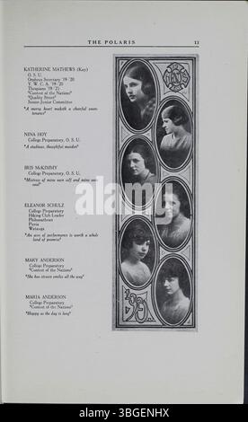 Das Jahrbuch der North High School im Jahr 1920, The Polaris Annual, gibt Einblicke in die Gründung und Entwicklung der Schule. Das ursprüngliche Gebäude wurde von Frank L. Packard im romanischen Stil entworfen und zwischen 1892 und 1893 erbaut. Die Schule zog 1924 an einen neuen Standort in der 100 East Arcadia Avenue. Sie wurde 1979 geschlossen und 2012 als Columbus International High School wieder eröffnet, wo sie die Klassen 7 bis 12 diente. Stockfoto