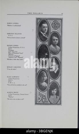 Das Polaris Annual Jahrbuch von 1920 dokumentiert die frühe Entwicklung der North High School. Das erste Gebäude der Schule wurde zwischen 1892-3 fertiggestellt, an der 100 West 4th Avenue, entworfen vom Architekten Frank L. Packard. Das Gebäude war im romanischen Revival-Stil gehalten. Die Schule zog 1924 an einen neuen Standort in der 100 East Arcadia Avenue und wurde später nach der Wiedereröffnung 2012 zur Columbus International High School. Stockfoto