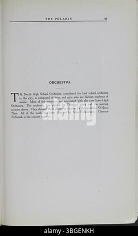 Das Jahrbuch „The Polaris Annual“ (1920) beschreibt die Geschichte der North High School. Charles D. Everett, Direktor von 1893 für mehr als 35 Jahre, überwachte das ursprüngliche Gebäude im romanischen Stil, das von Frank L. Packard entworfen wurde, an der 100 West 4th Avenue. Das Gebäude wurde 1924 durch ein neues Gebäude an der 100 East Arcadia Avenue ersetzt. Die North High wurde 2012 als Columbus International High School wiedereröffnet. Stockfoto
