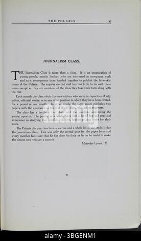 Das Polaris Annual Jahrbuch 1920 der North High School dokumentiert die Geschichte der Schule, einschließlich der Rolle von Charles D. Everett, der ab 1893 über 35 Jahre lang Direktor war. Das erste Gebäude der North High, das von dem Architekten Frank L. Packard entworfen wurde, war ein Gebäude im romanischen Stil, das zwischen 1892 und 1893 an der 100 West 4th Avenue erbaut wurde. Die Schule zog 1924 an einen neuen Standort in der 100 East Arcadia Avenue. Stockfoto
