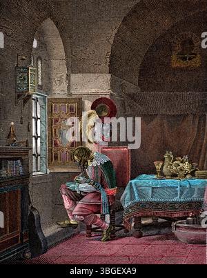 Der Mann in der eisernen Maske, ein Staatsgefangener, interniert im Gefängnis auf der Insel Sainte-Marguerite. Stockfoto