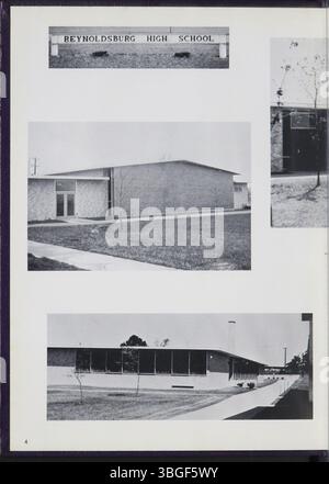 Das Reynolian Jahrbuch 1966 erinnert an die historische Entwicklung der Reynoldsburger Schulen, beginnend mit einer Blockhütte im Jahr 1819. Eine zweistöckige Backsteinschule wurde 1858 in der Jackson Street und am Broadwyn Drive gebaut. Die Reynoldsburg Union Academy wurde 1868 gegründet, mit dem Abschluss der ersten Klasse 1871. Das erste reynolische Jahrbuch erschien 1943. Das Gebäude beherbergt heute die Hannah J. Ashton Middle School. Stockfoto