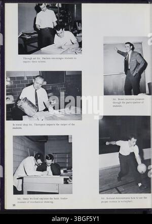 Dieser Abschnitt des Jahrbuchs der Reynoldsburg High School von 1966, Reynolian, beschreibt die Geschichte der Entwicklung der Schule von der ersten Blockhütte im Jahr 1819, die bis 1858 zu einer zweistöckigen Backsteinschule ausgebaut wurde. Die 1868 gegründete Reynoldsburg Union Academy schloss ihre erste Klasse 1871 ab. 1925 wurde das Gebäude umgebaut und dient heute als Hannah J. Ashton Middle School. Stockfoto