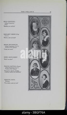 Das Jahrbuch „The Polaris Annual“ aus dem Jahr 1920 präsentiert die Reise der North High School von der Eröffnung im Jahr 1893 bis zum Umzug im Jahr 1924. Ursprünglich in einem Gebäude im romanischen Stil, das von Frank L. Packard entworfen wurde, untergebracht, zog die Schule 1924 an einen neuen Standort. 2012 wurde sie zur Columbus International High School, nachdem die abnehmende Einschreibung 1979 ihre Schließung zur Folge hatte. Stockfoto