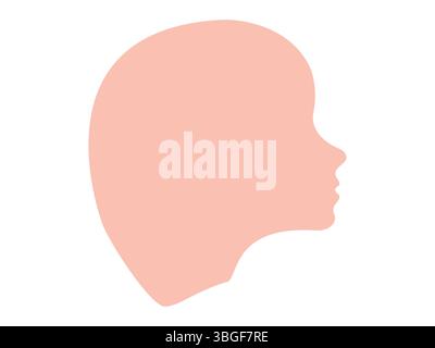 Minimalistische Silhouette des Kopfes einer menschlichen Frau kaukasischer Rasse mit neutralem Hautton. Das Gesicht des Mädchenkindes. Weißer Hintergrund. Avatarsymbol, Designelement, ethnische Zugehörigkeit, rassische Identität, Nationalität. Stock Vektor