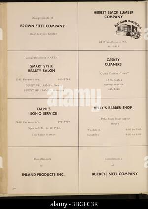 Dieses Bild aus dem Diabolis Jahrbuch 1971 zeigt die Marion Franklin High School, eine öffentliche Schule in Columbus, Ohio. Die Schule wurde am 4. September 1953 eröffnet und am 20. November 1953 eingeweiht. Es diente ursprünglich den Klassen 7 bis 12 und war Teil des Marion Township School District. Stockfoto