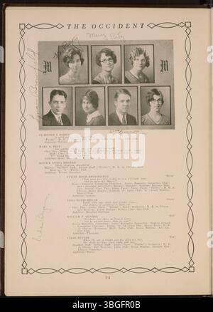 Das Jahrbuch der West High School 1930 mit dem Titel Occident dokumentiert die Entwicklung der Schule. Das 1908 eröffnete Gebäude an der 120 South Central Avenue wuchs schnell und diente bis 1916 457 Studenten. Ein neues Gebäude, entworfen von Howard Dwight Smith, wurde 1929 in der 179 South Powell Avenue eröffnet. Die alte Schule wurde zur Starling Junior High, die 2012 geschlossen wurde. Die heutige West High School ist weiterhin in Betrieb. Stockfoto